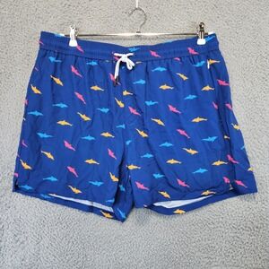 BRISIRA Swim Shorts Mens 38 2XL Blue Dolphin Print Stretch Drawstring Pocket NWT